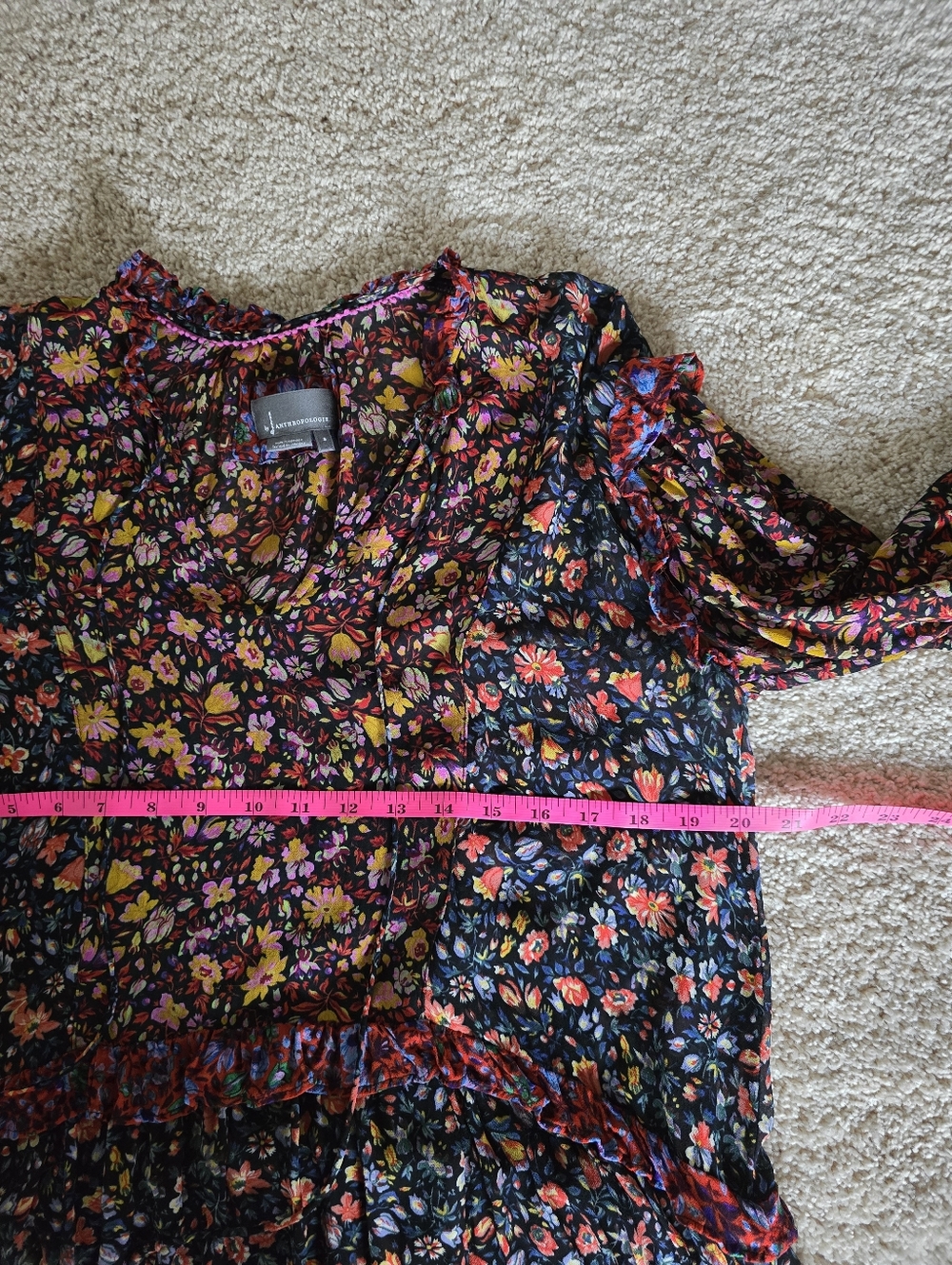 By Anthropologie Size Small Sheer Floral Ruffle Dress - Picture 11 of 13